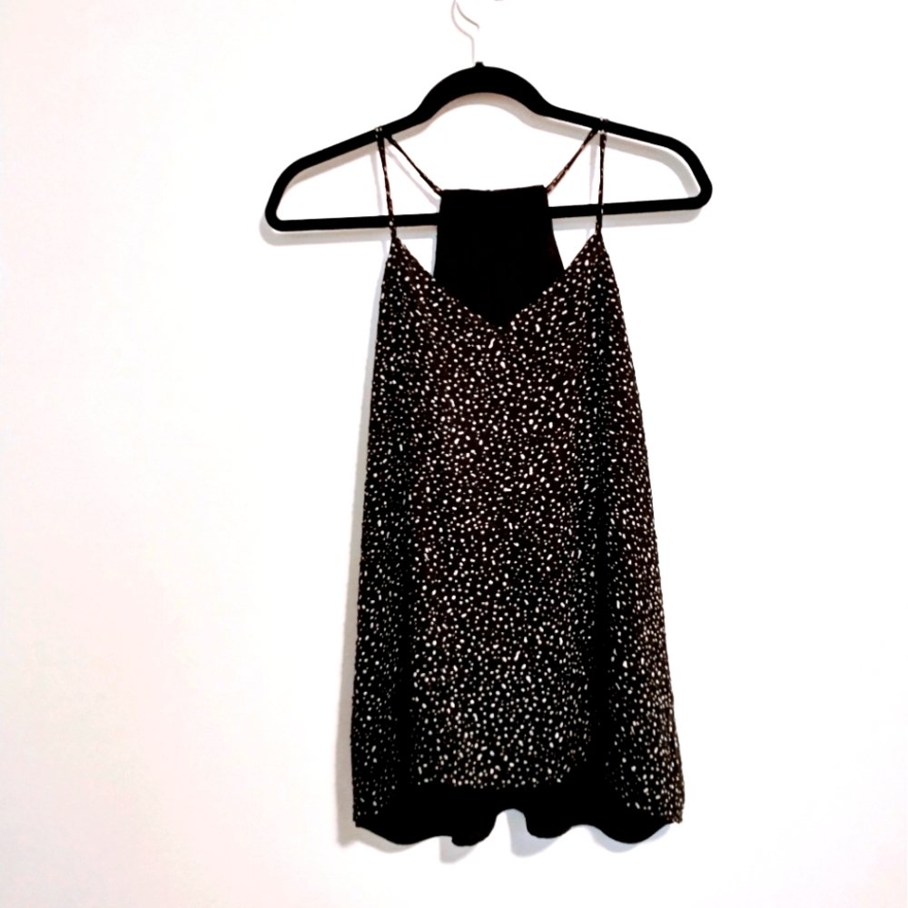 NY & C black cami tank top lined, size medium with polkadots